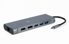 Концентратор Cablexpert A-CM-COMBO8-01 USB-C (вилка) 8-в-1 (USB хаб 3.0+HDMI+DisplayPort+VGA+PD+кардридер...)