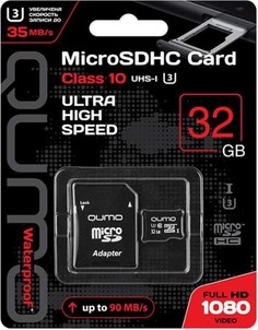 Карта памяти MicroSDHC 32GB Qumo QM32GMICSDHC10U3 Class 10 UHS-I U3, SD adapter
