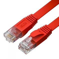 Кабель патч-корд GCR GCR-52859 PROF плоский прямой, 30 AWG, ethernet high speed 10 Гбит/с, RJ45, T568B, красный