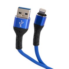 Кабель интерфейсный mObility УТ000024542 USB/Lightning, 3А, 1м, тканевая оплетка, синий