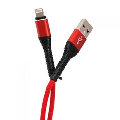 Кабель интерфейсный mObility УТ000024539 USB/Lightning, 3А, 1м, тканевая оплетка, красный