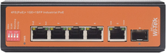 Коммутатор неуправляемый Wi-Tek WI-PS206GF-I 4 PoE портов 100Base-T IEEE802.3at/af +1000Base-T+1 SFP, Watchdog, VLAN, IP30, питание 48-55V