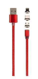 Кабель интерфейсный mObility УТ000029372 USB/Type-C/8-pin/micro USB, 1м, нейлоновая оплетка, красный