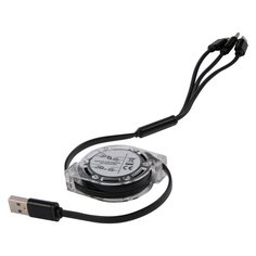 Кабель интерфейсный mObility УТ000024625 рулетка, USB/microUSB+Lightning+Type-C, 2A, черный