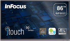 Интерактивная панель InFocus INF8650 86", 3840x2160/60 Hz, ИК тачскрин 20 касаний, 400cd/m2, 5000:1, 4GB DDR4, 32GB, Android 9.0, колонки 2*20 Вт, пул
