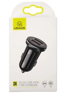 Зарядное устройство автомобильное Usams US-CC050 УТ000020323 2*USB, 2.4А, черное (CC50GC01)