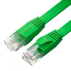 Кабель патч-корд U/UTP 6 кат. 2м GCR GCR-52840 PROF плоский прямой, 30 AWG, ethernet high speed 10 Гбит/с, RJ45, T568B, зеленый