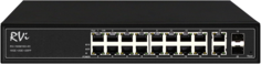 Коммутатор RVi RVi-1NSM16G-4H общее количество портов: 20; количество Ethernet - портов (RJ-45): 18; сетевой интерфейс Ethernet (RJ-45): 10Base-T/100B