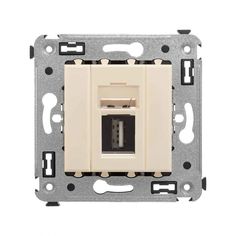 Розетка DKC 4405403 USB 2.0 одинарная в стену, тип А-А, "Ванильная дымка", "Avanti"