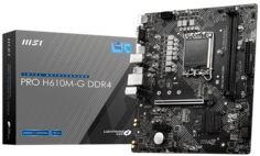 Материнская плата mATX MSI PRO H610M-G DDR4 (LGA1700, H610, 2*DDR4(3200), 4*SATA 6G, M.2, 2*PCIE, 7.1CH, Glan, 2*USB 3.2, HDMI/VGA/DP)