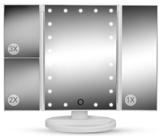 Зеркало для макияжа Camelion M217-DL C01 Camelion 14005 с LED подсветкой, увел. 1х / 2х / 3х, дневн. свет, 4*LR03 (AAA)/USB, белый