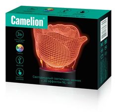 Светильник настольный Camelion NL-401 светодиодный ночник, RGB, 220В/3*LR6 (AA)/USB, "Роза", с эффектом объёмного изображения