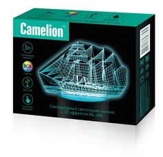 Светильник настольный Camelion NL-404 светодиодный ночник, RGB, 220В/3*LR6 (AA)/USB, "Корабль", с эффектом объёмного изображения