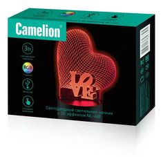 Светильник настольный Camelion NL-400 светодиодный ночник, RGB, 220В/3*LR6 (AA)/USB, "Сердце", с эффектом объёмного изображения