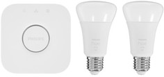 Лампа светодиодная Philips 929001821619 Hue, 9W, 806lm, Е27, А60, тёплый белый свет, 2шт, блок управления освещением, ПУ