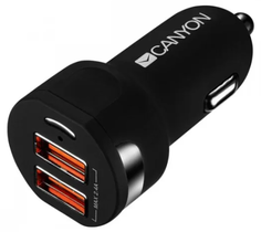 Зарядное устройство автомобильное Canyon C-04 CNE-CCA04B 2*USB, 2.4A, Smart IC, black/silver