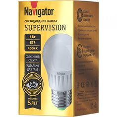Лампа светодиодная Navigator NLL-G45-6-230-4K-E27-FR-SV Supervision, 6Вт, 176-264В, 4000К, 600лм, E27, 46,5х85,8мм, груша, матовая (80543)