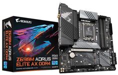 Материнская плата mATX GIGABYTE Z690M AORUS ELITE AX DDR4 (LGA1700, Z690, 4*DDR4(5333), 6*SATA 6G RAID, 3*M.2, 2*PCIE, 7.1CH, 2.5Glan, WiFi, BT, 5*USB