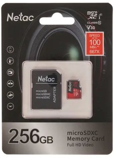 Карта памяти MicroSDXC 256GB Netac NT02P500PRO-256G-R P500 Extreme Pro, SD Adapter