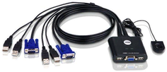 Переключатель KVM Aten CS22U-AT 2-портовый USB, VGA кабельный KVM коммутатор с пультом удаленного переключения порта (2048x1536)
