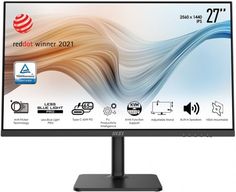 Монитор 27" MSI Modern MD272QP 9S6-3PB19H-040 2560x1440/матовый/IPS/75Hz/4ms/flat/HDMI/DP/USB-C/2*USB 2.0 A/USB 2.0 B/black