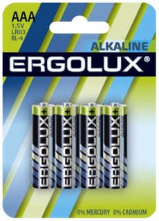Батарейка Ergolux LR03 BL-4 Alkaline LR03/AAA, 1,5 В, 1150 мА.ч, 4 шт в упаковке (11744)