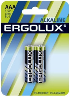 Батарейка Ergolux LR03 BL-2 Alkaline LR03/AAA, 1,5 В, 1150 мА.ч, 2 шт в упаковке (11743)
