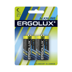 Батарейка Ergolux LR14 BL-2 Alkaline LR14, 1,5 В, 8000 мА.ч, 2 шт в упаковке (11751)