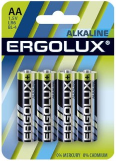 Батарейка Ergolux LR6 BL-4 Alkaline LR6/AA, 1,5 В, 2700 мА.ч, 4 шт в упаковке (11748)