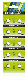 Батарейка Ergolux AG1-BP10 LR621/AG1, 1,5 В, 13 мА.ч, 10 шт в упаковке (14312)