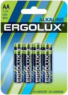 Батарейка Ergolux LR6 BP8 Alkaline LR6/AA, 1,5 В, 2700 мА.ч, 8 шт в упаковке (14815)