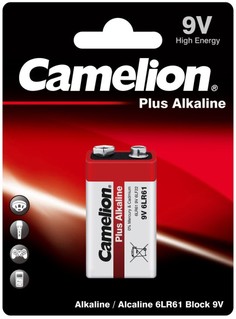 Батарейка Camelion 6LR61-BP1 Alkaline 6LR61, "крона", 9 В, 550 мА.ч, 1 шт в упаковке (1655)