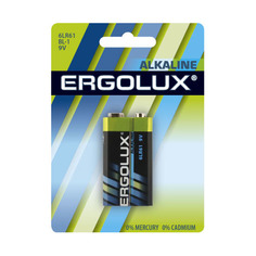 Батарейка Ergolux 6LR61 BL-1 Alkaline 6LR61, "крона", 9 В, 550 мА.ч, 1 шт в упаковке (11753)