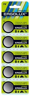 Батарейка Ergolux CR2025-BP5 CR2025, 3 В, 150 мА.ч, 5 шт в упаковке (12050)