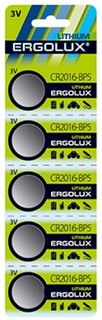 Батарейка Ergolux CR2016-BP5 CR2016, 3 В, 75 мА.ч, 5 шт в упаковке (12049)