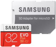Карта памяти MicroSDHC 32GB Samsung MB-MC32GA/APC EVO PLUS, Class 10, UHS-I, U1 (SD адаптер) 20/95MB