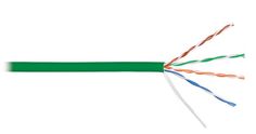 Кабель витая пара U/UTP 5e кат. 4 пары NIKOLAN NKL 9100C-GN 24AWG(0.51 мм), медь, одножильный (solid), внутренний, LSZH, нг(A)-HFLTx, зелёный, уп/305м
