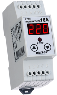 Реле напряжения DigiTOP Vp-16A защита от перепадов напряжения в электросети.Крепление на DIN-рейку. Однофазное. Программируемое.