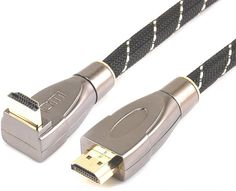 Кабель HDMI Wize WAVC-HDMIRA-2M 2 м., v.2.0, 19M/19M, 4K/60 Hz 4:4:4, 26 AWG, HDCP 1.4, HDCP 2.2, Ethernet, позол.угловой разъем, экран, черный, пакет
