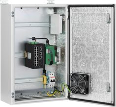 Узел доступа NSGate NSBox-4161 шкаф NSB-3860H2F1 с вентилятором, без нагревателя, с ODF; ИП 55VDC-500W; NIS-3500-3426PGE коммутатор: uplink 2 SFP/1G +