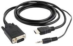 Переходник Cablexpert A-HDMI-VGA-03-6 HDMI-VGA, 19M/15M + 3.5Jack, 1.8м, черный, позол.разъемы, пакет