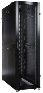 Шкаф ЦМО ШТК-СП-48.6.10-48АА-9005 ПРОФ напольный 48U (600 × 1000) дверь перф., задние двойные перф., черный, в сборе