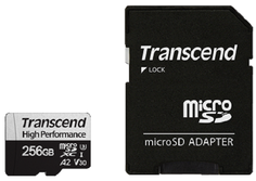 Карта памяти 256GB Transcend 330S TS256GUSD330S UHS-I Class U3 V30 A2, чтение до 100Мб/с, запись до 85Мб/с, с адаптером