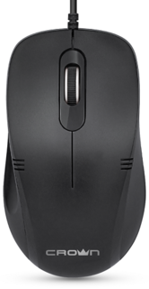 Мышь Crown CMM-501 CM000001793 black, 1000dpi, 3 кнопки, USB, тихий клик, plug play, 1.8м