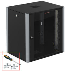 Шкаф настенный 19", 12U SYSMATRIX WP 6312.910 600x350x585mm, дверь стекло, черный