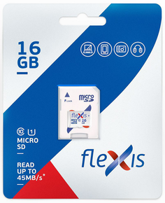 Карта памяти 16GB Flexis FMSD016GU1A Cl10 U1, c адаптером