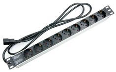 Блок розеток 19", 9 розеток Cabeus PDU-9P-2IEC для 19" шкафов, горизонтальный, 10 A, без выключателя, алюминиевый корпус, шнур 2 м, вилка IEC 320 C14