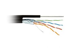 Кабель витая пара F/UTP 5e кат. 4 пары Cabeus FTP-4P-Cat.5e-SOLID-ST-OUT 24AWG(0.50 мм), медь, одножильный (solid), внешний, с троссом, PE, чёрный, уп