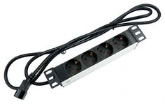 Блок розеток Cabeus PDU-4P-2IEC для 10" шкафов, горизонтальный, 4 розетки, 10 A, без выключателя, алюминиевый корпус, шнур 2 м, вилка IEC 320 C14