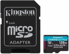 Карта памяти MicroSDXC 128GB Kingston SDCG3/128GB UHS-I Class U3 V30 A2, чтение: 170Мб/с, запись: 90Мб/с, с адаптером